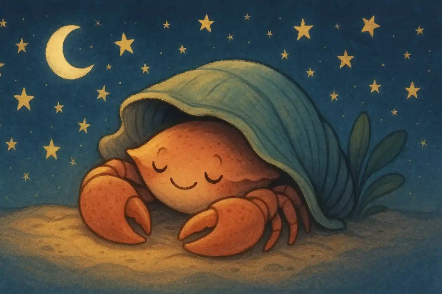 A cozy illustration of a crab under a starry sky, symbolizing Cancer’s emotional and protective nature